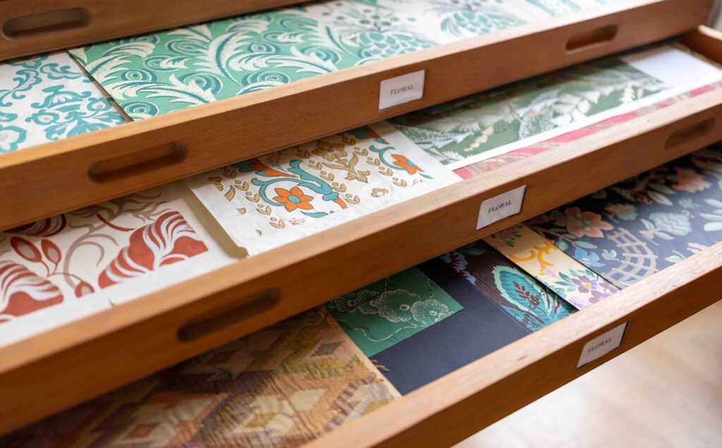 DWF archive drawer with floral hand paintings